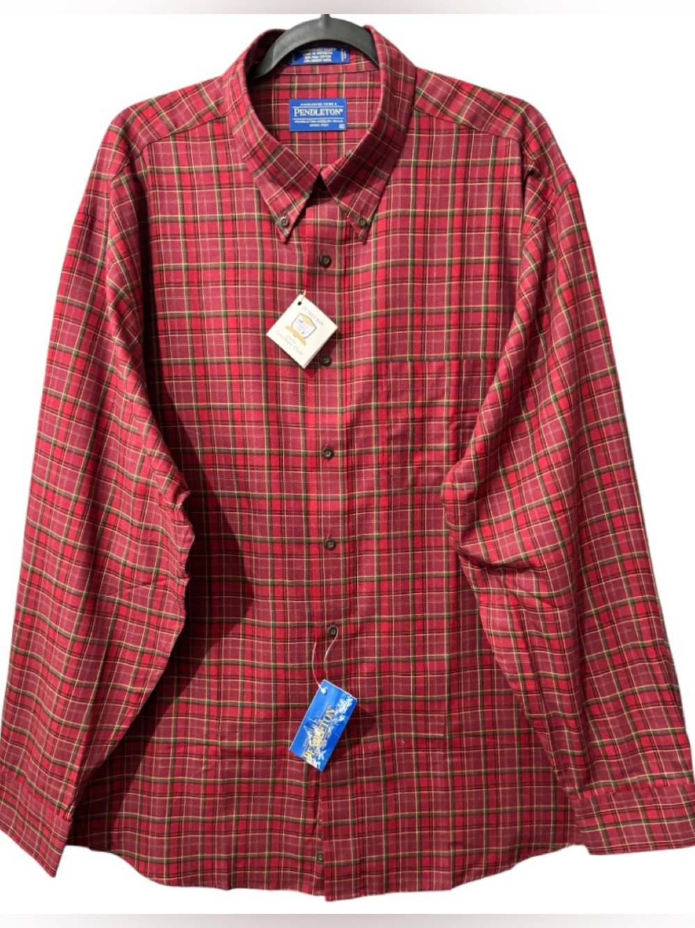 Pendleton Canterbury Cloth Mens XL Red Plaid Pima Cotton Merino Wool Shirt NWT